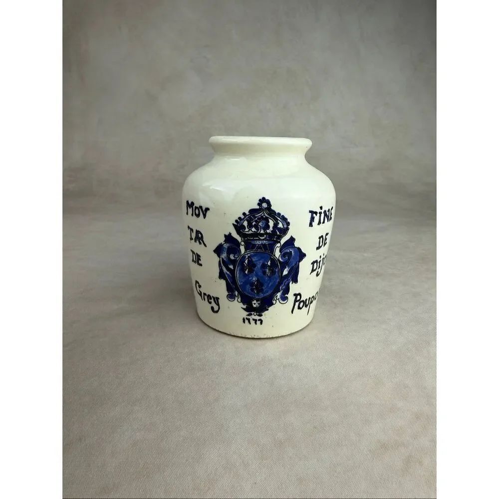 Antique French Ceramic De Dijon Grey Poupon Jar Sarreguemines Pottery 3.5"